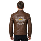 Men's Skull Motorcycle Leather Jacket, Biker Rider Coat, Gothic Punk Streetwear Green