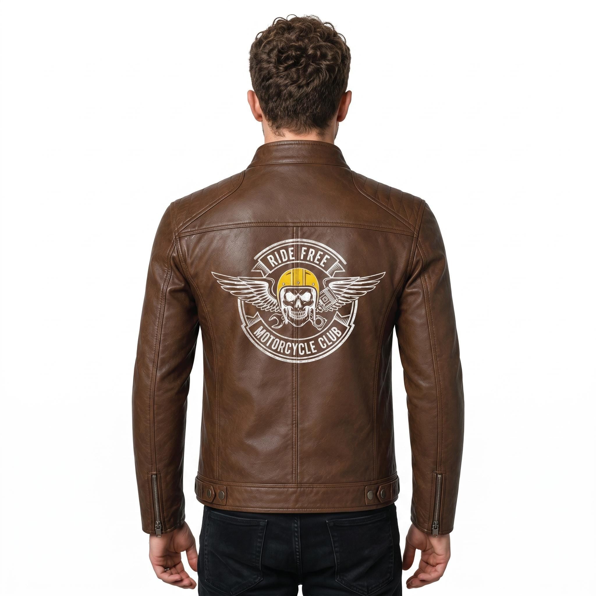 Men's Skull Motorcycle Leather Jacket, Biker Rider Coat, Gothic Punk Streetwear Green