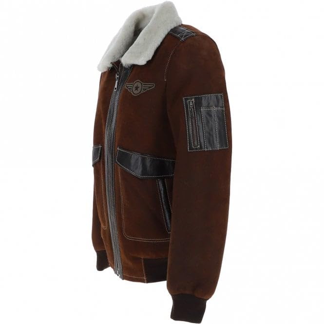 Premium Leather Aviator Jacket with Detachable Collar Black/Cream