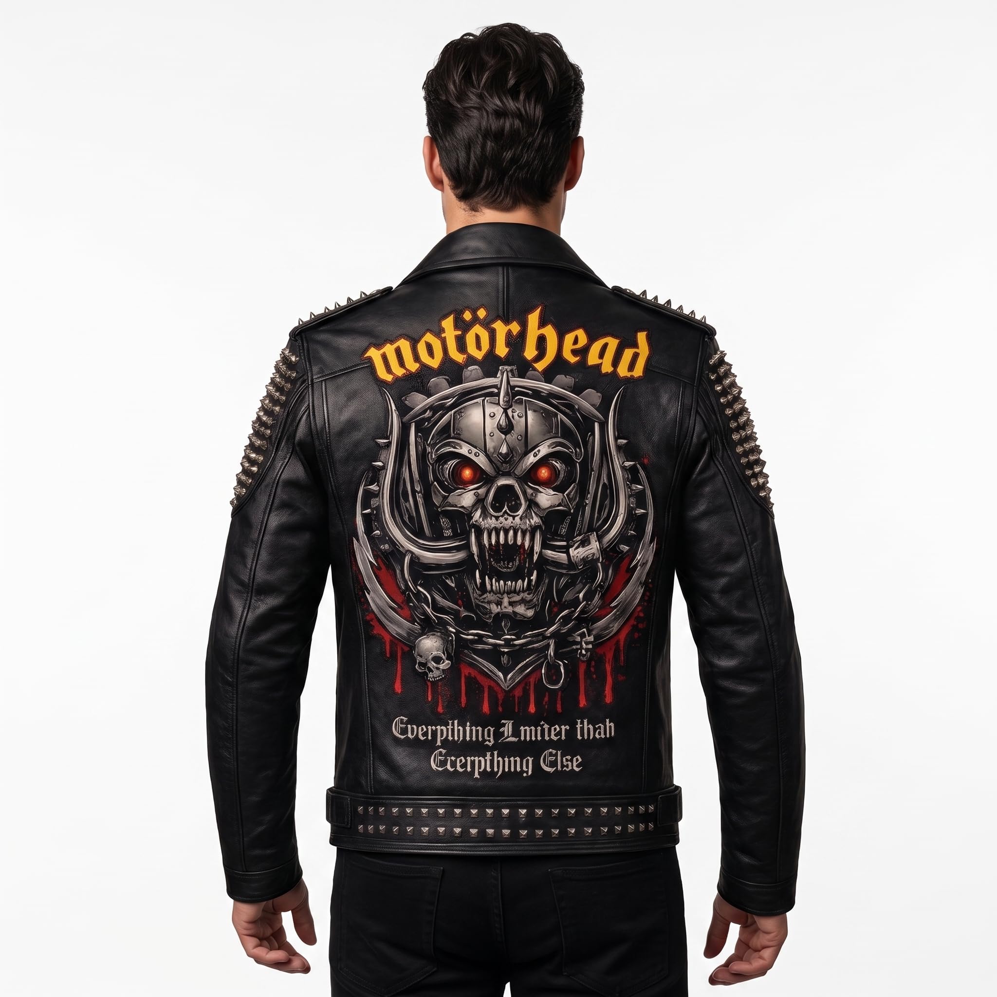Timber&Hide Men's Crimson red Leather Biker Jacket | Studded Punk Rock Demon Skull Design