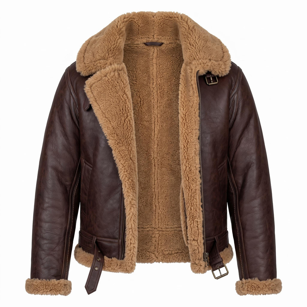 Men's Brown B3 Shearling Aviator Jacket | Genuine Sheepskin Leather Bomber Coat