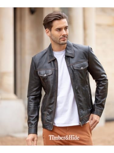 Men's tan leather bomber Jacket