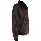 Premium Leather Aviator Jacket with Detachable Collar Black/Cream