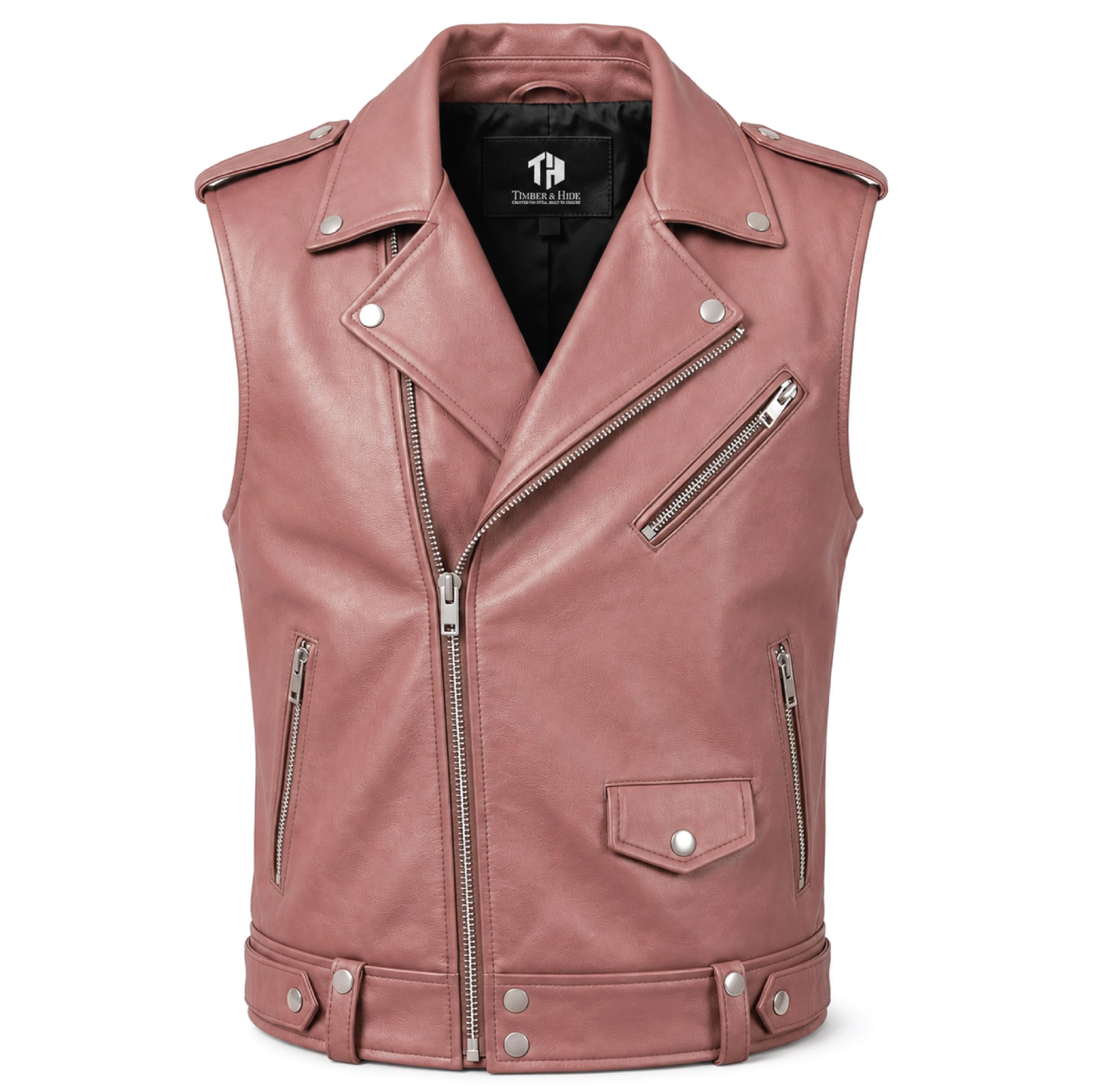 Timber&Hide Handmade Cowhide Leather Vest | Classic Biker Vest | Gothic Rocker Sleeveless Jacket