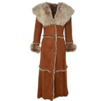 Women’s Premium Full-Length Suede Leather Coat with Full Fur Interior | women long length sheepskin coat brown, Tan and Black