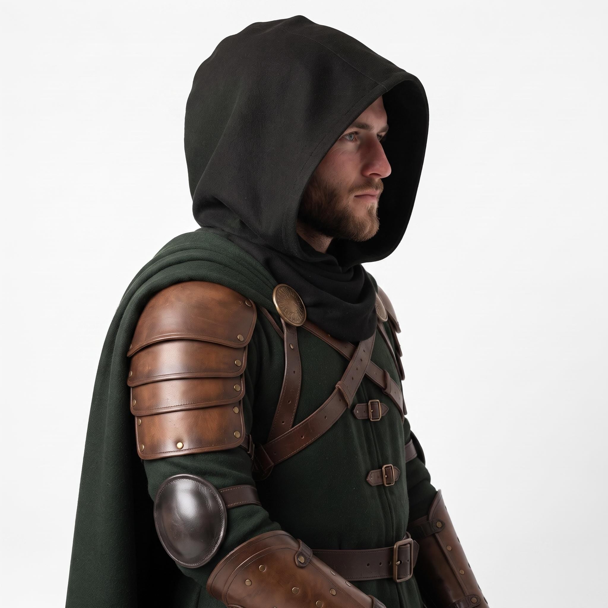 Doctor Doom Inspired Wool Cloak with Leather Armor Cosplay Costume Renaissance Outfit