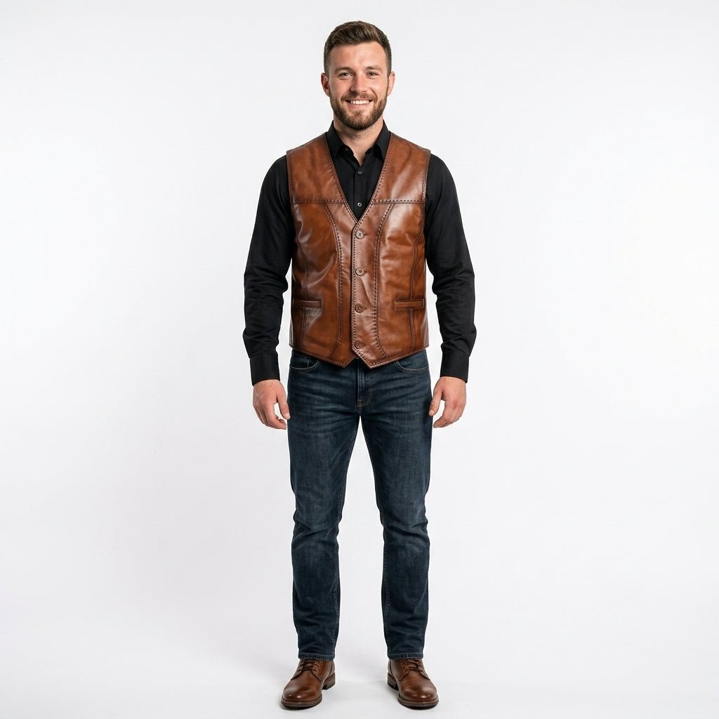 Calvin Brown Vest Jacket for Men - Timber AND Hide