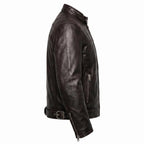 Biker Club V-Twin Engine Leather Jacket - Winged Motor Graphic Cafe Racer