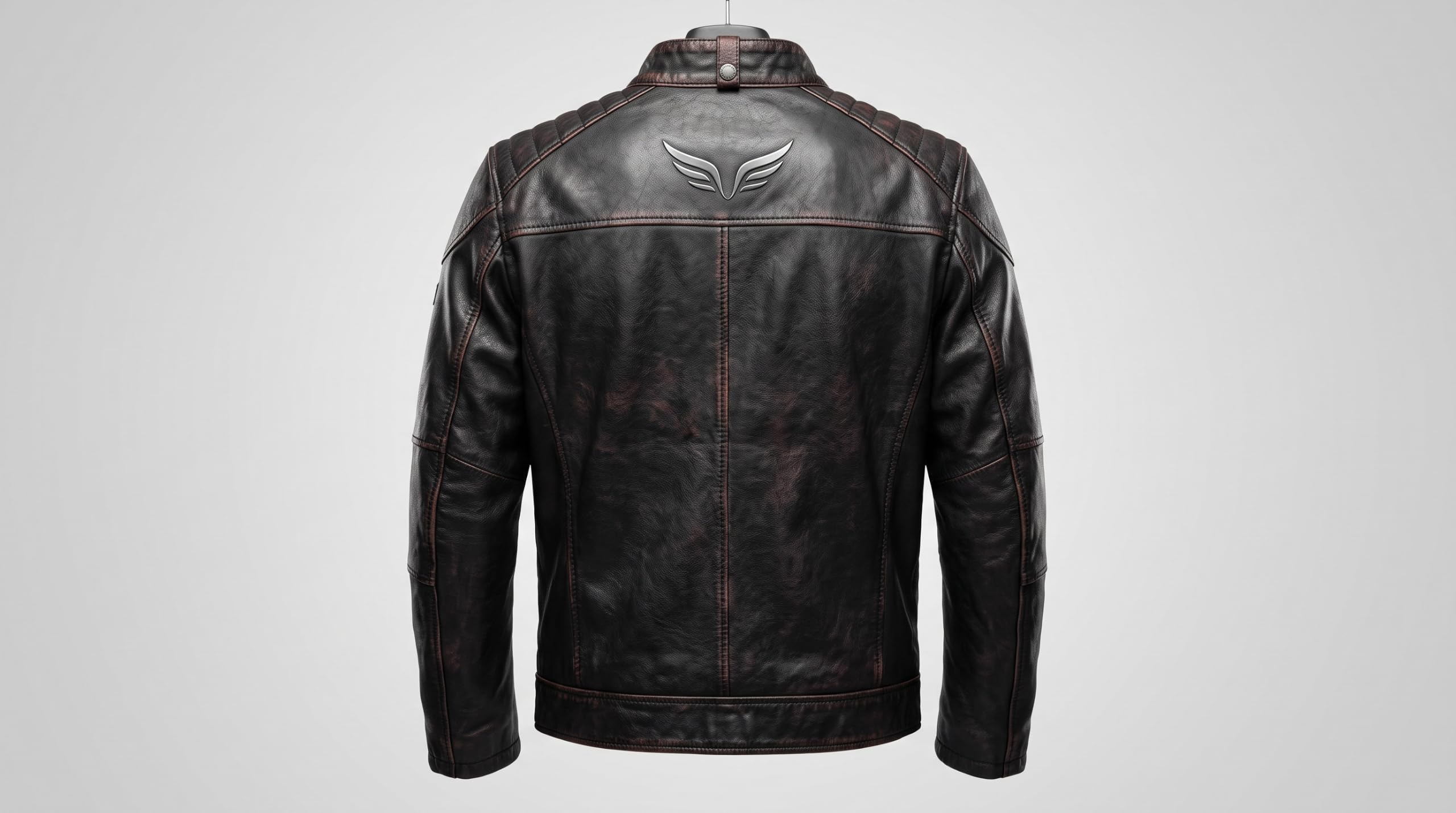 Men's Genuine Leather Black Biker Jacket with Eagle Back Patch, Handmade Vintage Cafe Racer Motorcycle Jacket