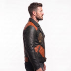 Timber&Hide Men's Leather Biker Moto Jacket | Gothic Cross Design | Embroidered Patch jacket