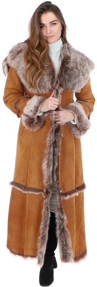 Timber&Hide Women’s Sheepskin Long Suede Trench Coat | long trench coat for women | shearling trenchcoat | trench coat women