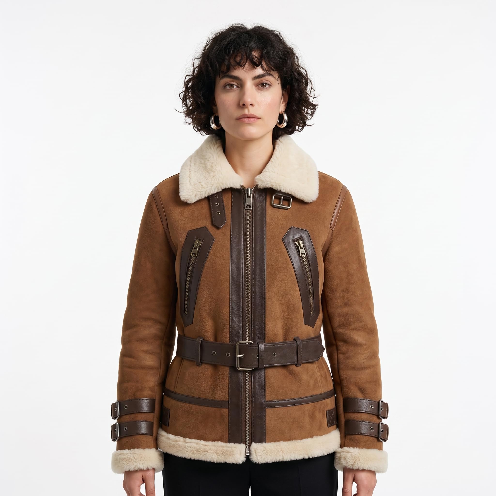 Timber&Hide Fitted Sheepskin Aviator Flying Jacket Tan