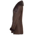 Women's Brown Shearling Leather Jacket, Faux Fur Collar Winter Coat