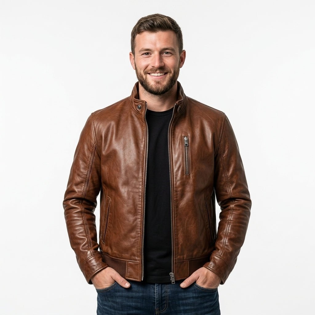 Charlotte Leather Brown Jacket - Men Leather Jacket Brown - Timber AND Hide
