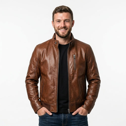 Charlotte Leather Brown Jacket - Men Leather Jacket Brown - Timber AND Hide
