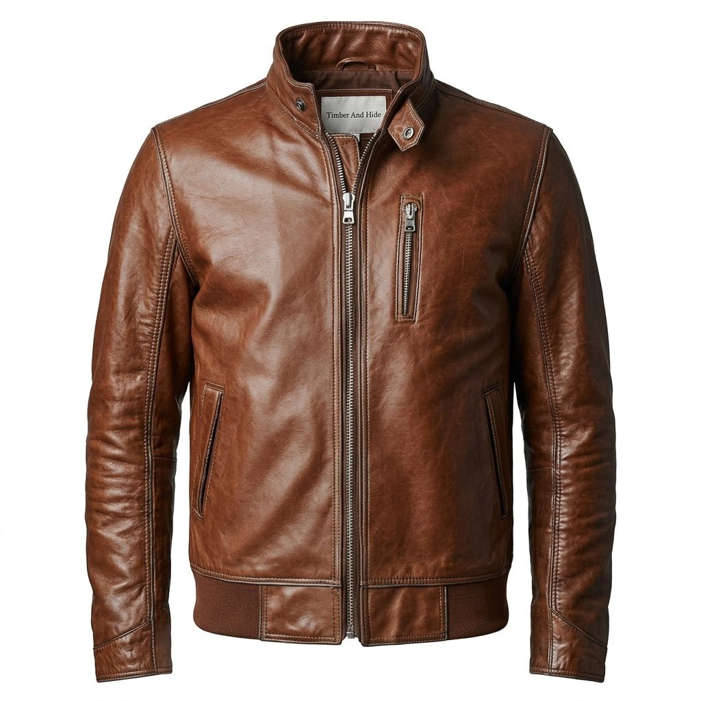 Charlotte Leather Brown Jacket - Men Leather Jacket Brown - Timber AND Hide