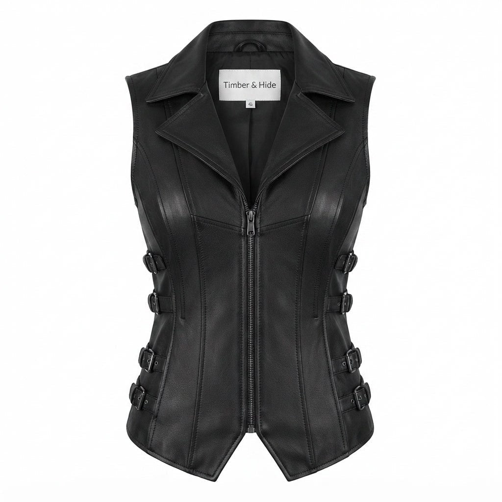 Claire Black Leather Vest for Women - Timber AND Hide