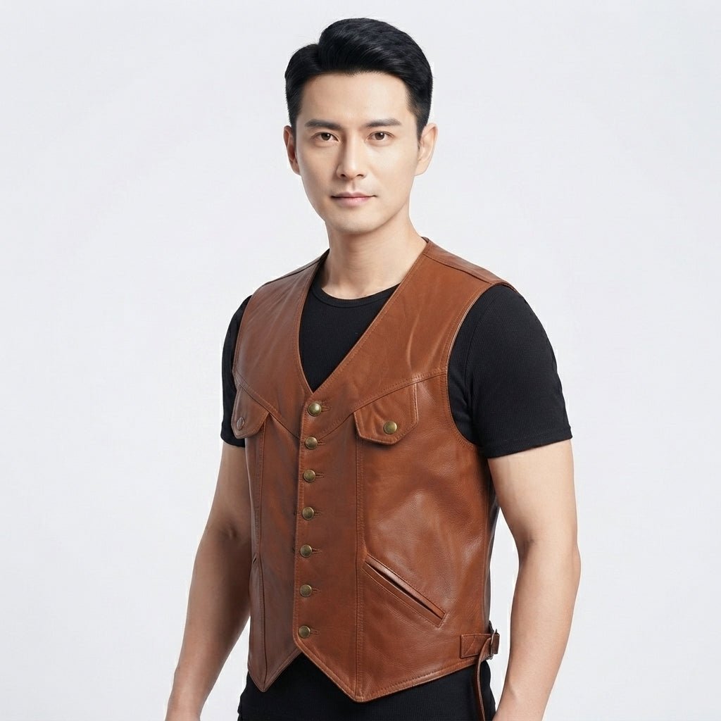 Classic Brown Leather Vest for Men - Timber AND Hide