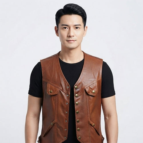 Classic Brown Leather Vest for Men - Timber AND Hide