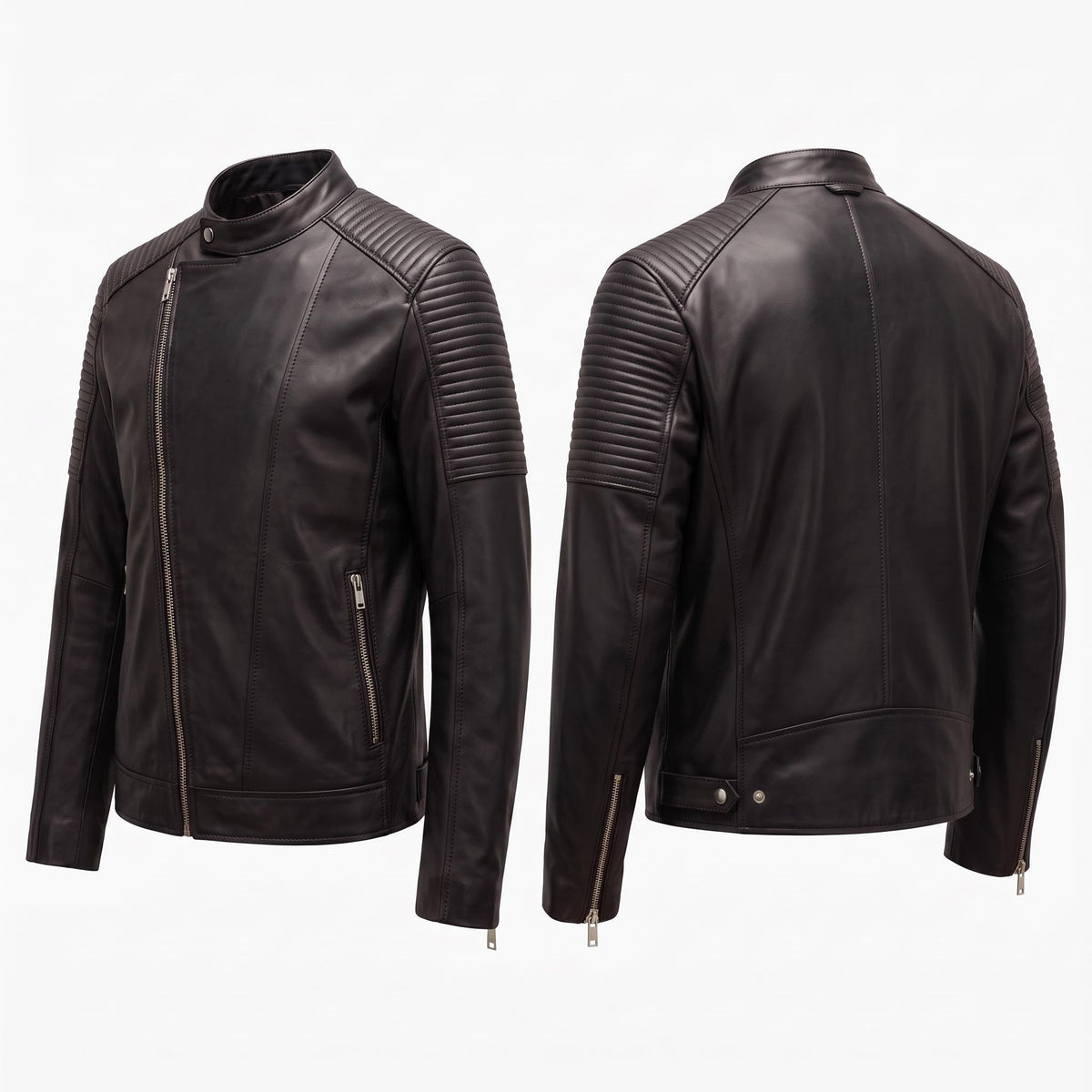 Classic men’s leather biker jacket | slim fit | minimalist moto rider Jacket - Timber AND Hide