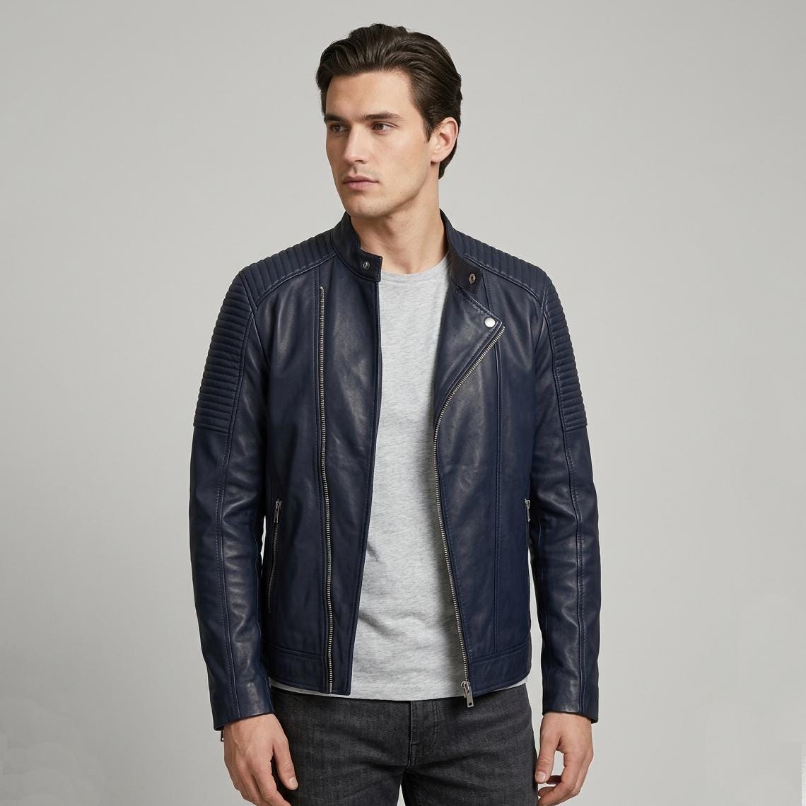 Classic men’s leather biker jacket | slim fit | minimalist moto rider Jacket - Timber AND Hide