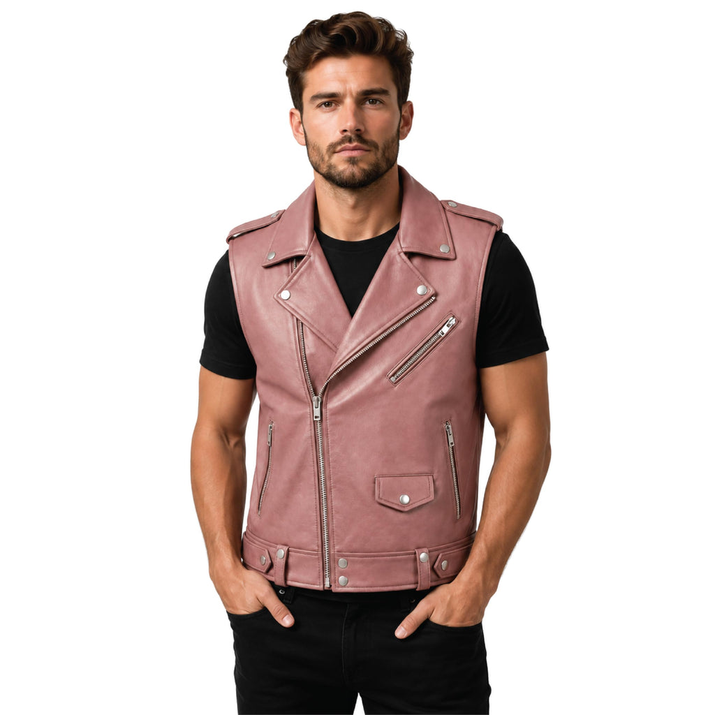 Timber&Hide Handmade Cowhide Leather Vest | Classic Biker Vest | Gothic Rocker Sleeveless Jacket