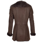 Women's Brown Shearling Leather Jacket, Faux Fur Collar Winter Coat