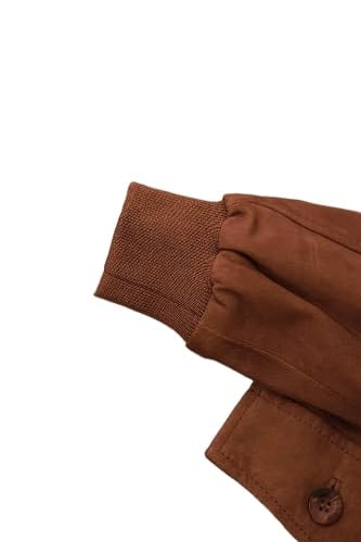 Faty Tan Suede Leather Bomber Jacket with Button Closure – Women's Classic Suede Jacket