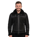 Timber&Hide Black Suede Lamb Shearling Biker Jacket with Buckle Collar – Premium Suede Shearling Jacket