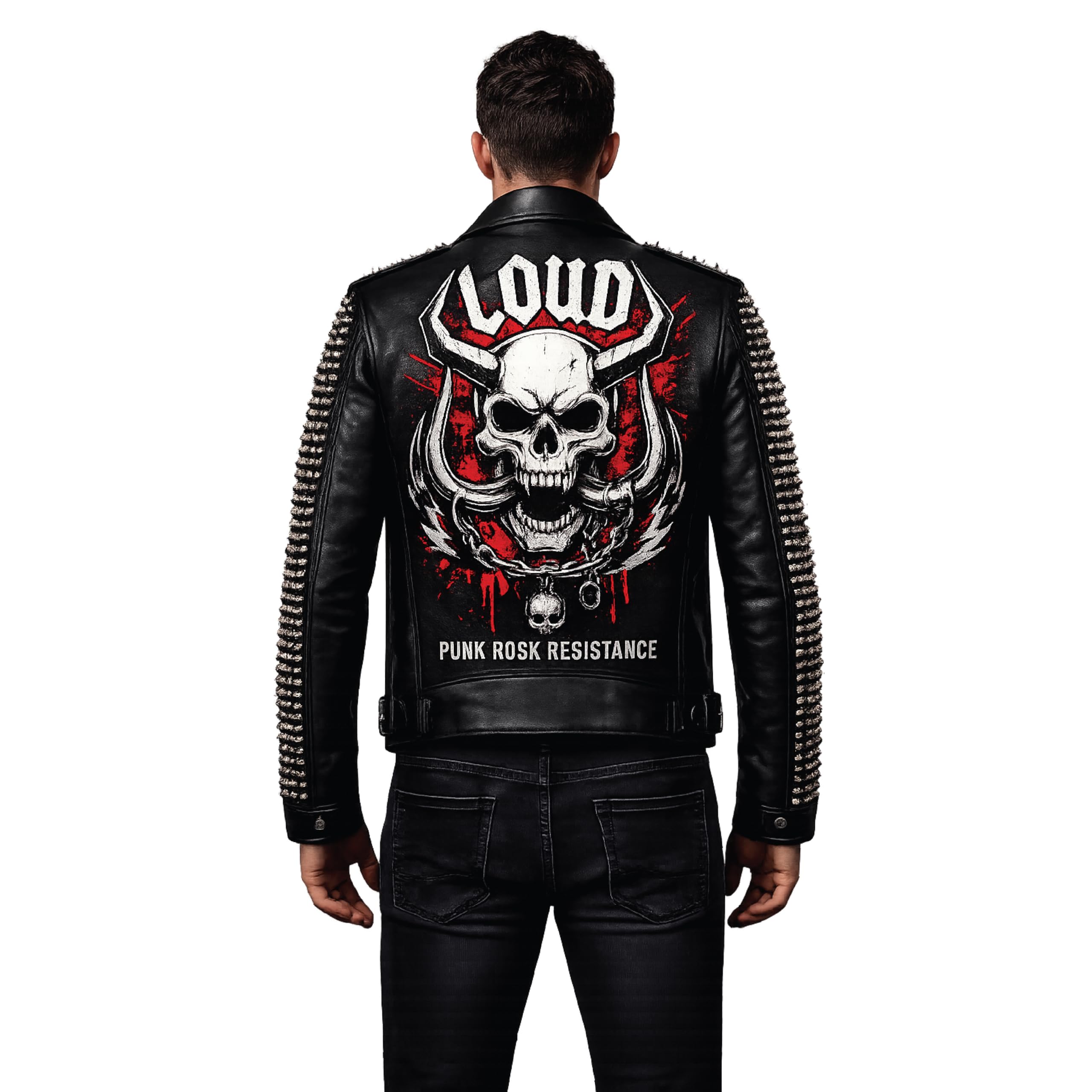 Timber&Hide Handmade Studded Leather Biker Jacket: Punk Rock Gothic Patchwork | Halloween Costume
