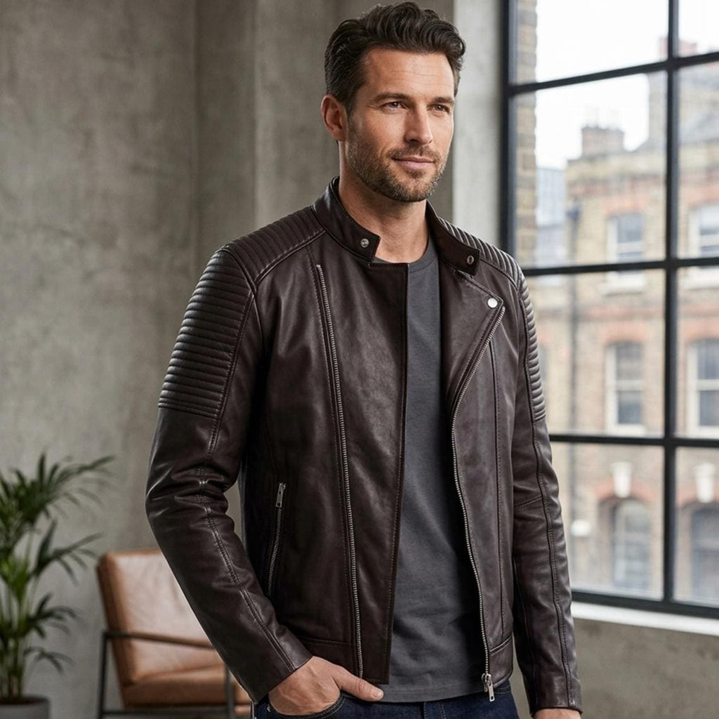 Classic men’s leather biker jacket | slim fit | minimalist moto rider Jacket