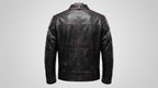 Men's Genuine Leather Black Biker Jacket with Eagle Back Patch, Handmade Vintage Cafe Racer Motorcycle Jacket