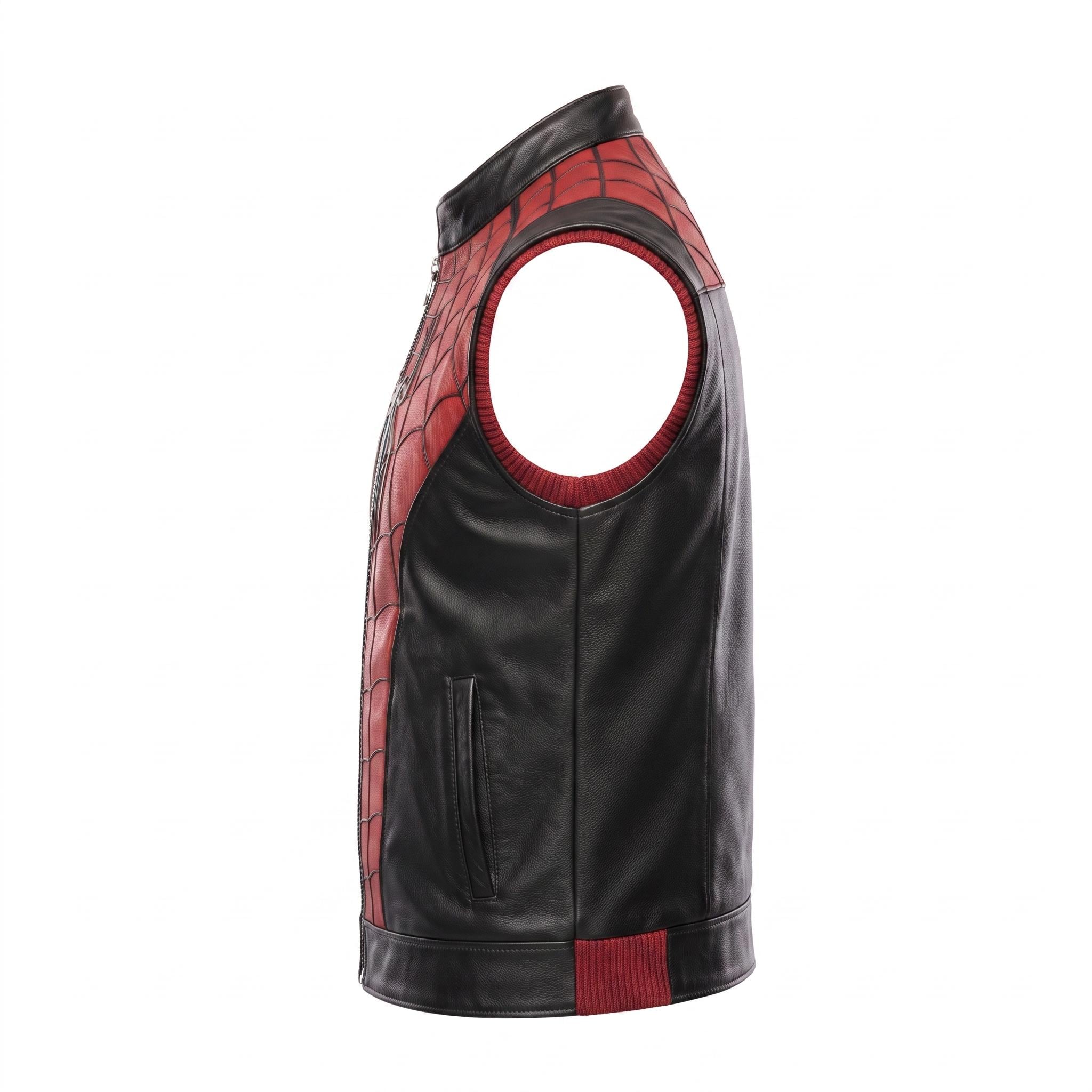 Spider-Man Inspired Vest Cosplay Costume Jacket – Red Black Leather-Style Superhero Comic Con Outfit