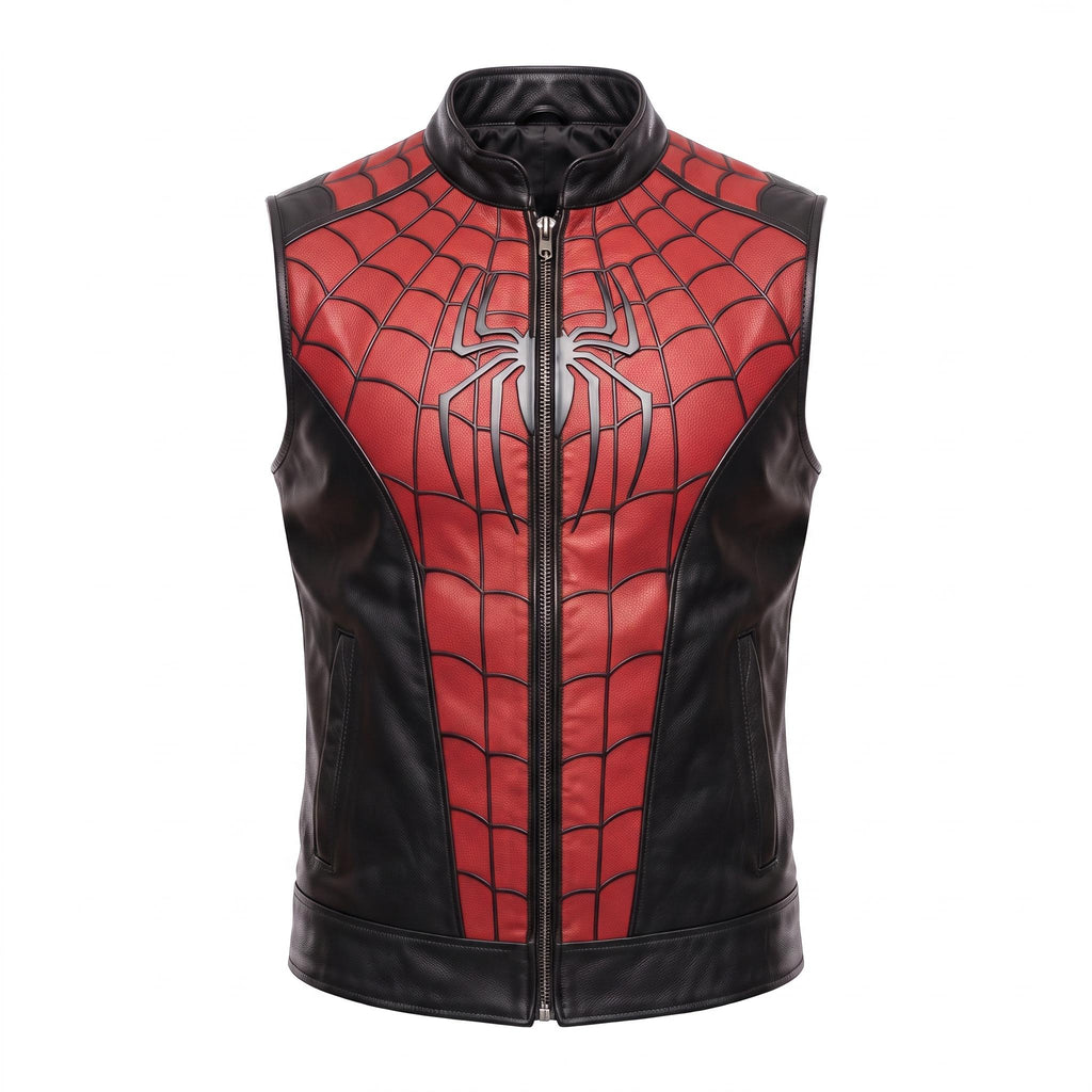 Spider-Man Inspired Vest Cosplay Costume Jacket – Red Black Leather-Style Superhero Comic Con Outfit
