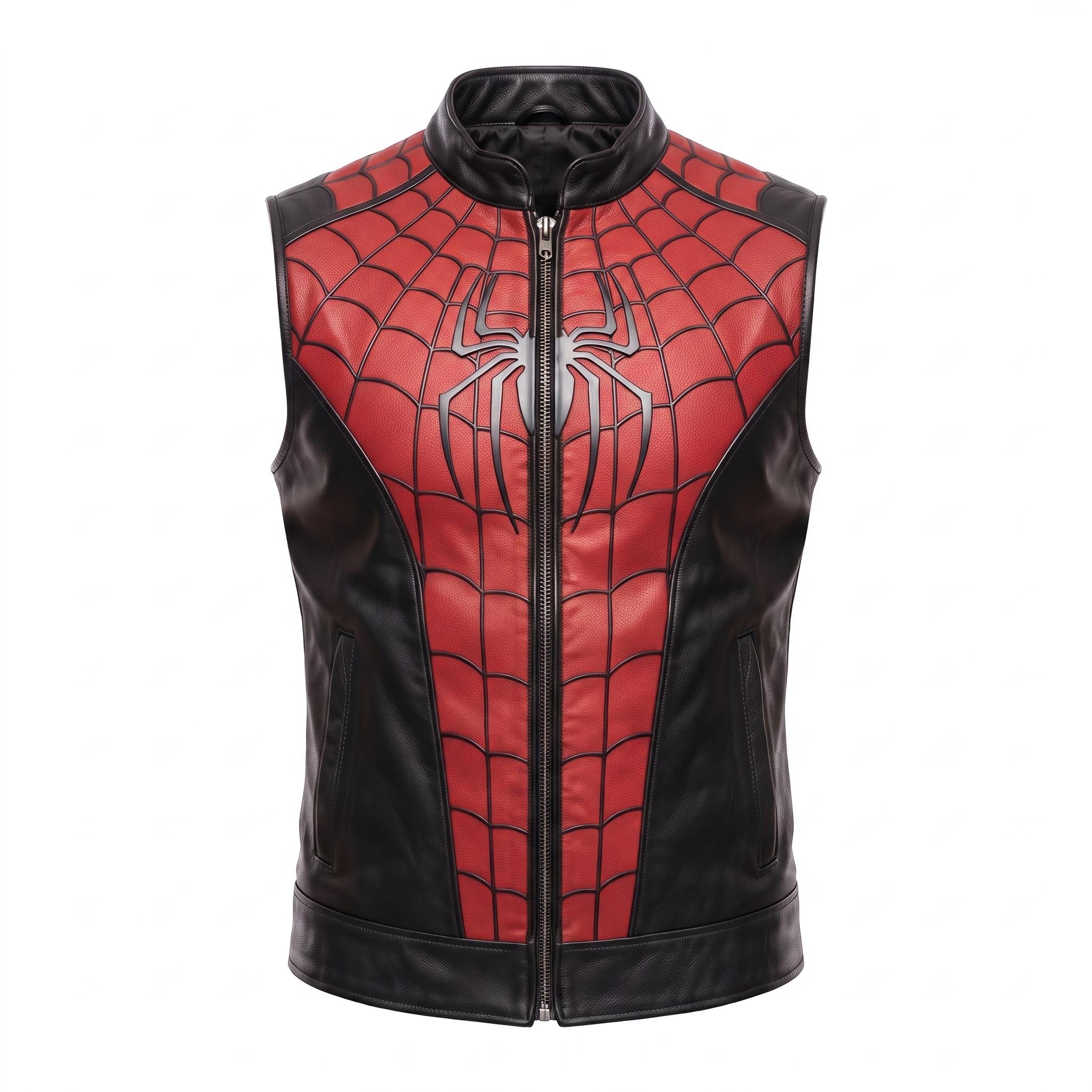 Spider-Man Inspired Vest Cosplay Costume Jacket – Red Black Leather-Style Superhero Comic Con Outfit
