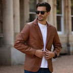 Men's Classic Burgundy Leather Blazer: AWL-2244