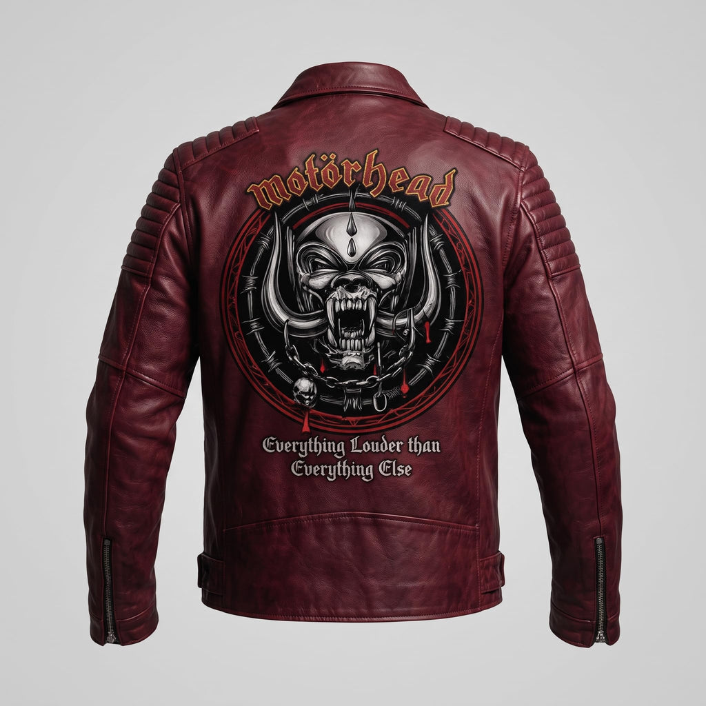 Timber&Hide motorcycle jacket with skull back | brown leather biker jacket | vintage moto style