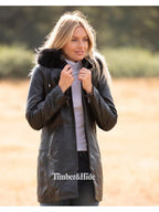 Women's Detachable Fur Hood 3/4 Leather Jacket.