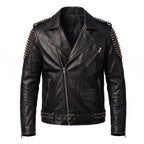 Timber&Hide Men's Crimson red Leather Biker Jacket | Studded Punk Rock Demon Skull Design