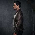 Biker Club V-Twin Engine Leather Jacket - Winged Motor Graphic Cafe Racer