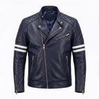 Vintage Royal Blue Leather Biker Jacket | Flaming Skull Back Graphic