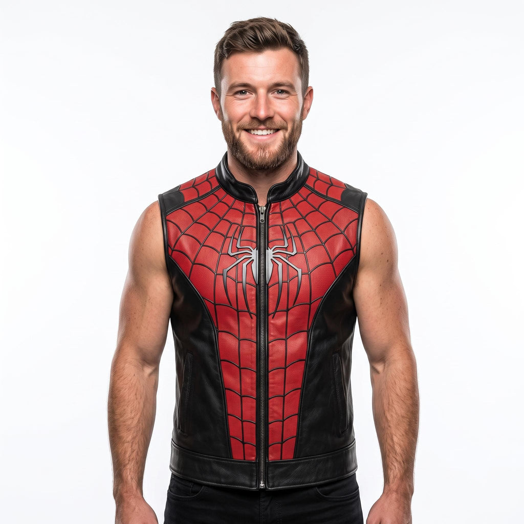 Spider-Man Inspired Vest Cosplay Costume Jacket – Red Black Leather-Style Superhero Comic Con Outfit