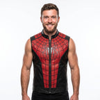 Spider-Man Inspired Vest Cosplay Costume Jacket – Red Black Leather-Style Superhero Comic Con Outfit