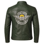 Men's Skull Motorcycle Leather Jacket, Biker Rider Coat, Gothic Punk Streetwear Green