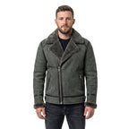 Timber&Hide Black Suede Lamb Shearling Biker Jacket with Buckle Collar – Premium Suede Shearling Jacket