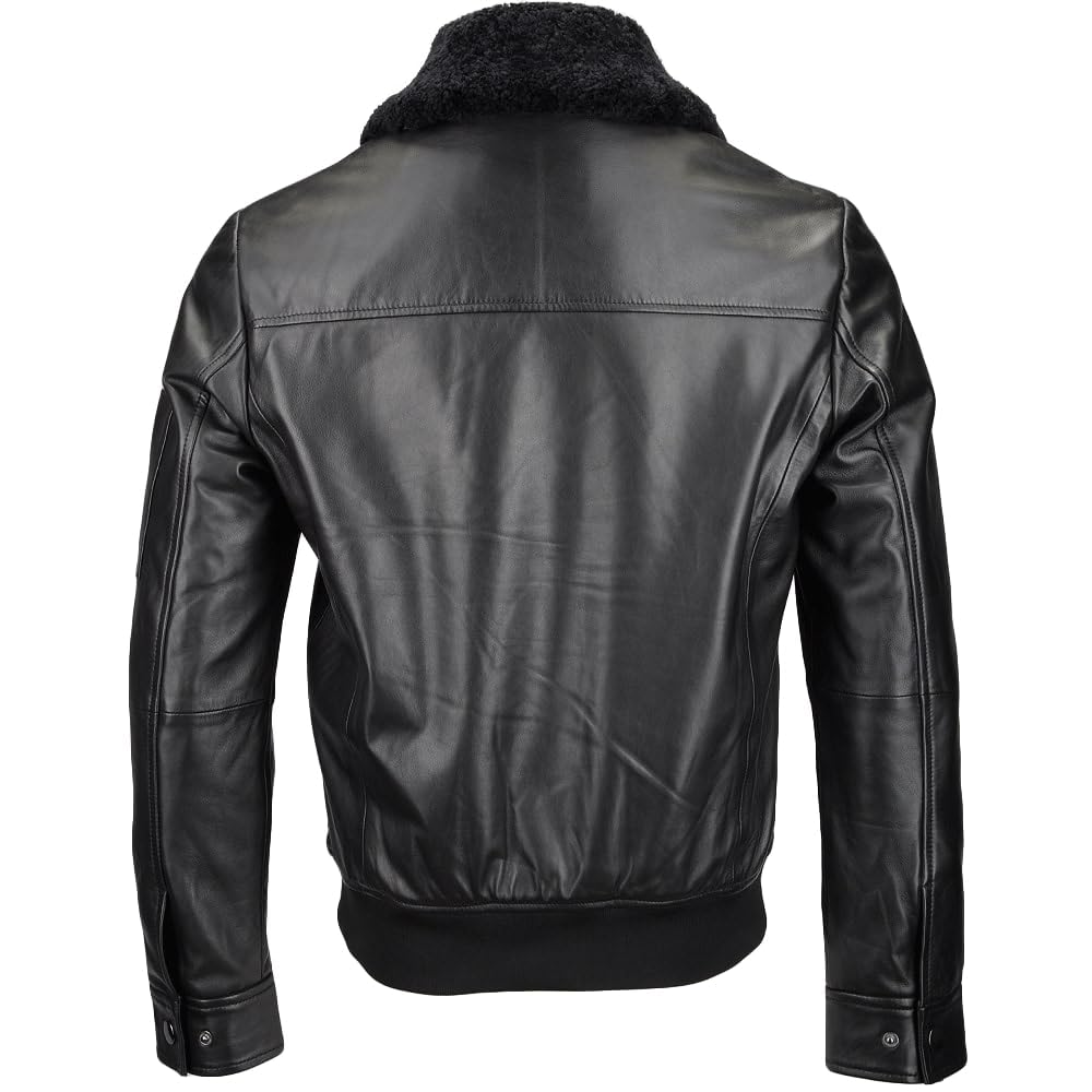Timber&Hide Tanned Leather Jacket with Detachable Shearling Collar Black Tyler Durden Jacket
