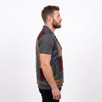 Men's Patchwork Leather Biker Vest | Studded Jacket with Printed Back