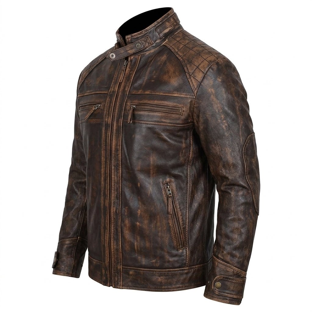 Diamond Classic Leather Jacket – Distressed Rub Off Brown - Timber AND Hide