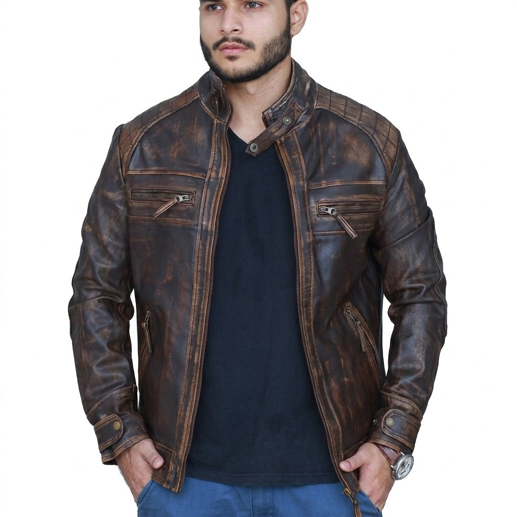 Diamond Classic Leather Jacket – Distressed Rub Off Brown - Timber AND Hide