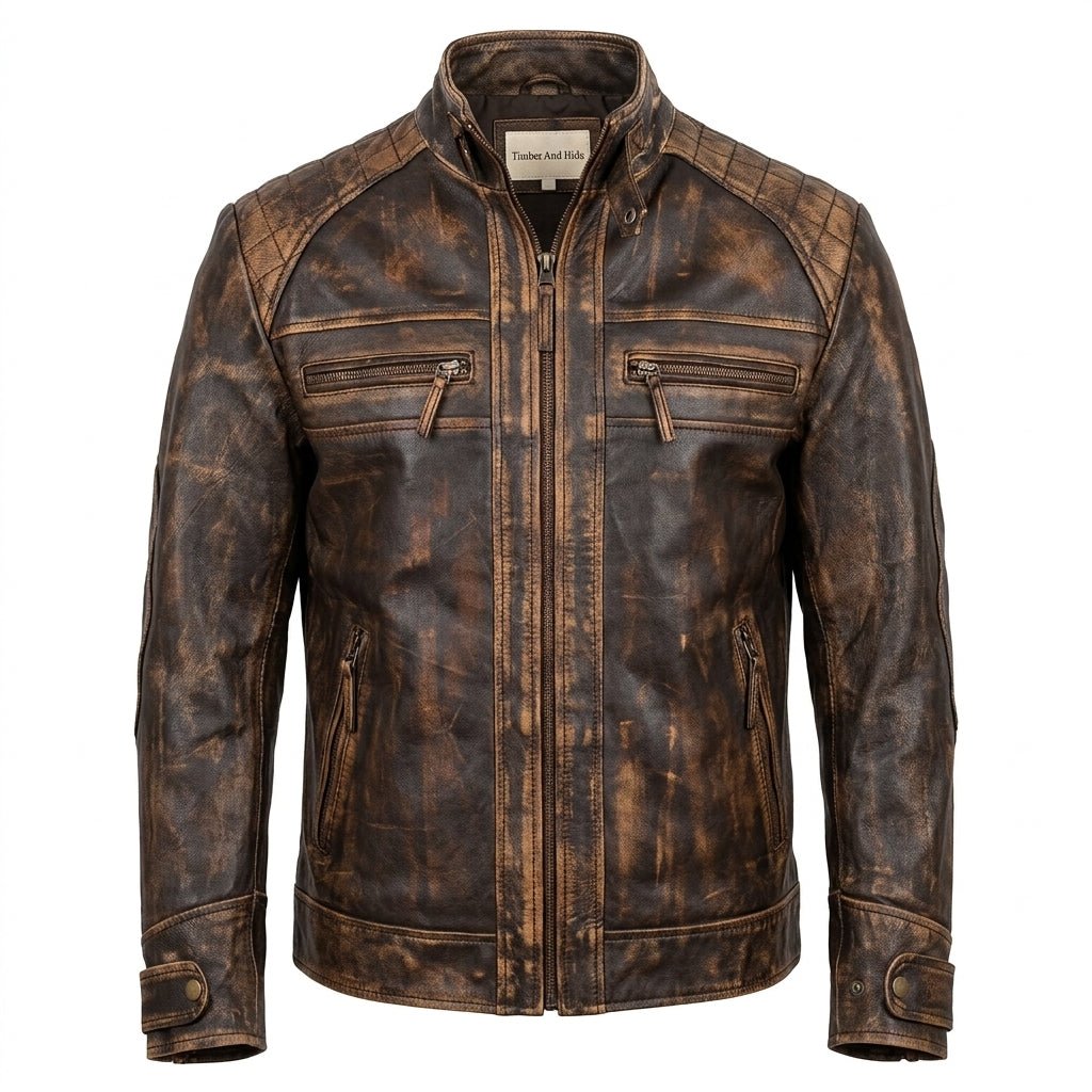 Diamond Classic Leather Jacket – Distressed Rub Off Brown - Timber AND Hide